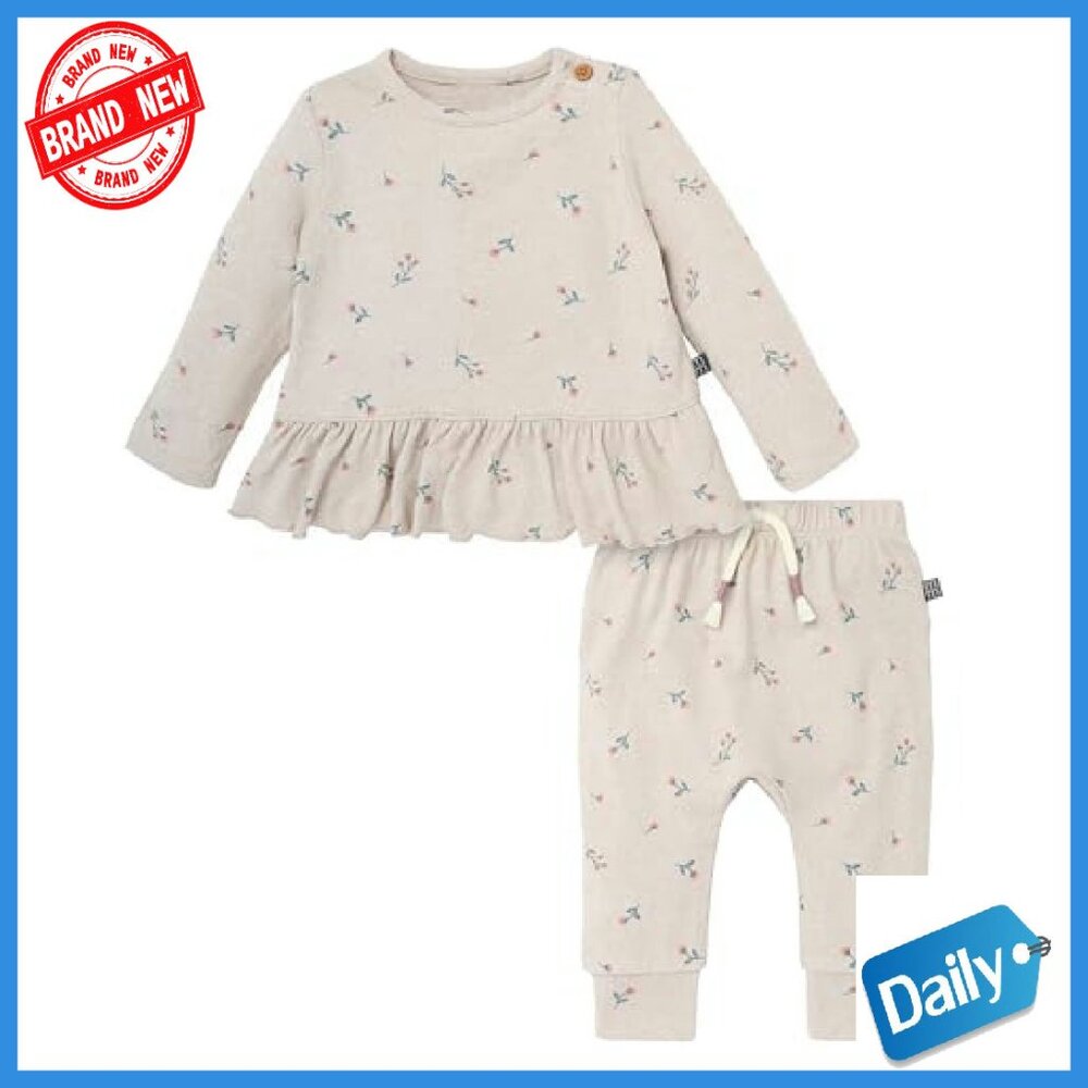 Baby Girl Hacci Top & Pant Set - Soft Peplum Outfit - Size 0-6 - Picture 2 of 8
